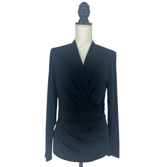 Lafayette 148 New York Black Draped Pleat Front Long Sleeve Top Size M - Picture 2 of 11